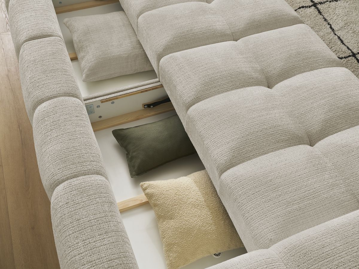 Canapé droit convertible coffre ANAKIN tissu texturé avec pouf