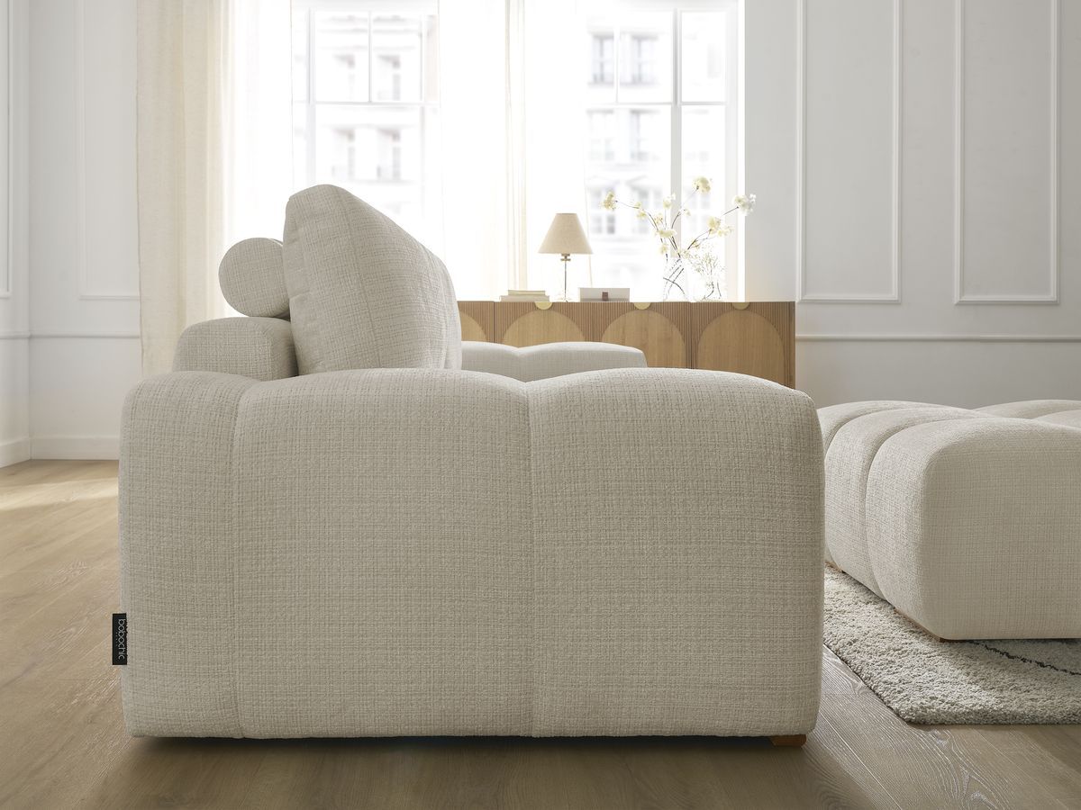 Canapé droit convertible coffre ANAKIN tissu texturé avec pouf