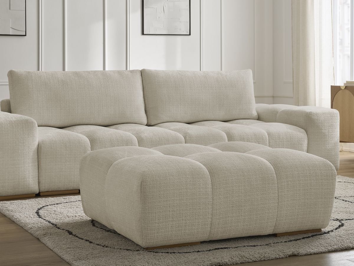 Canapé droit convertible coffre ANAKIN tissu texturé avec pouf