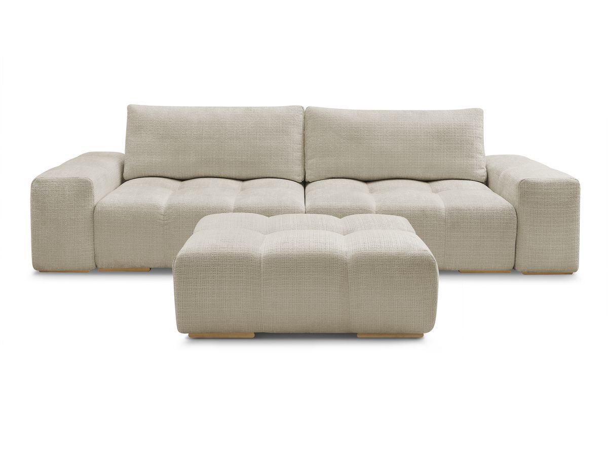 Canapé droit convertible coffre ANAKIN tissu texturé avec pouf