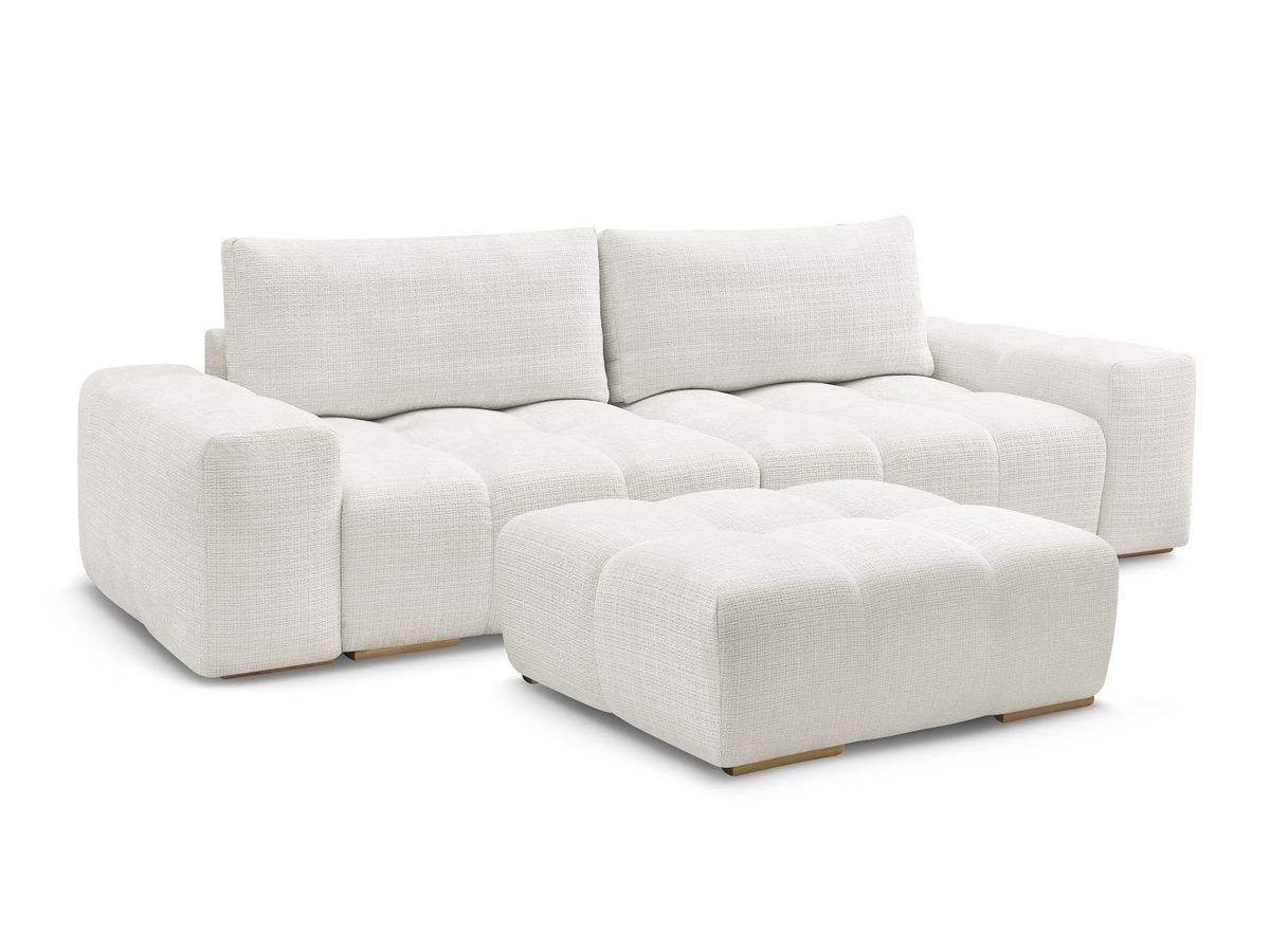 canapé droit convertible coffre anakin tissu texturé avec pouf de couleur blanc