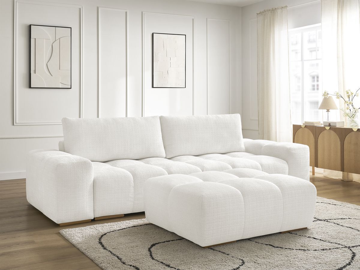 Canapé droit convertible coffre ANAKIN tissu texturé avec pouf