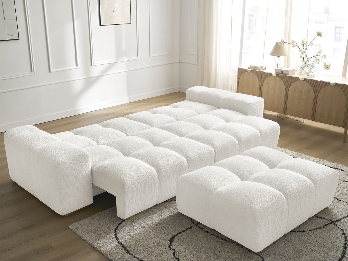 Canapé droit convertible coffre ANAKIN tissu texturé avec pouf