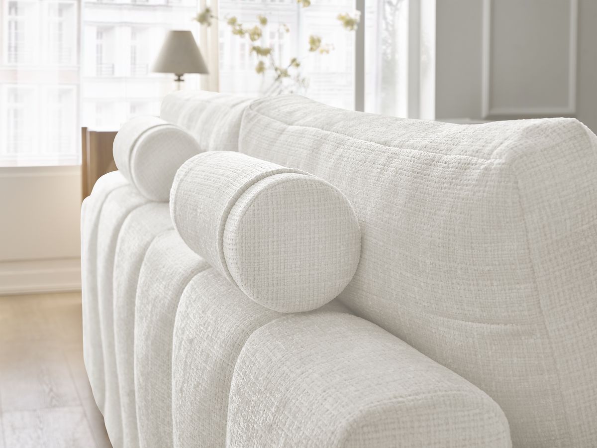 Canapé droit convertible coffre ANAKIN tissu texturé avec pouf