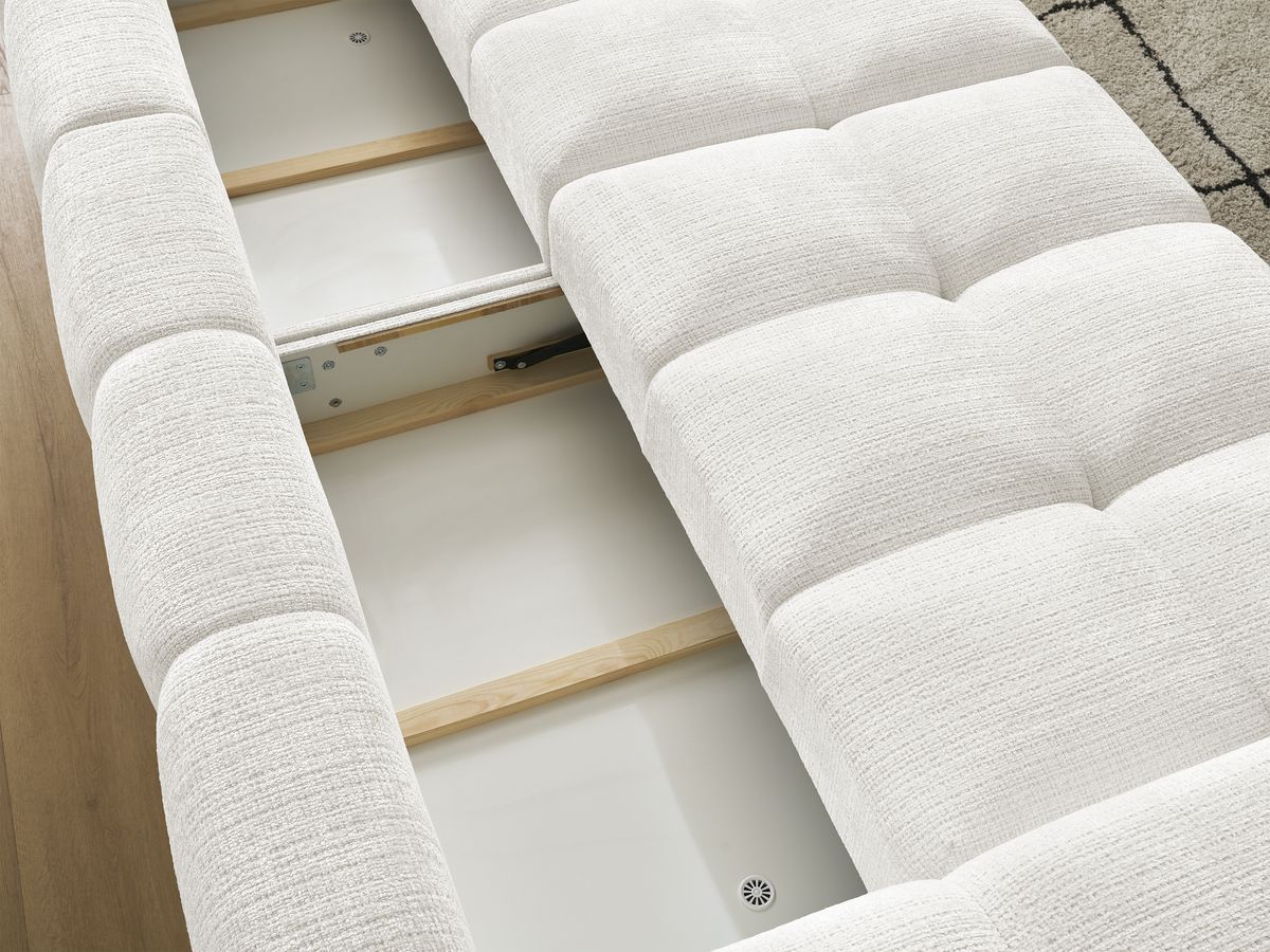 Canapé droit convertible coffre ANAKIN tissu texturé avec pouf