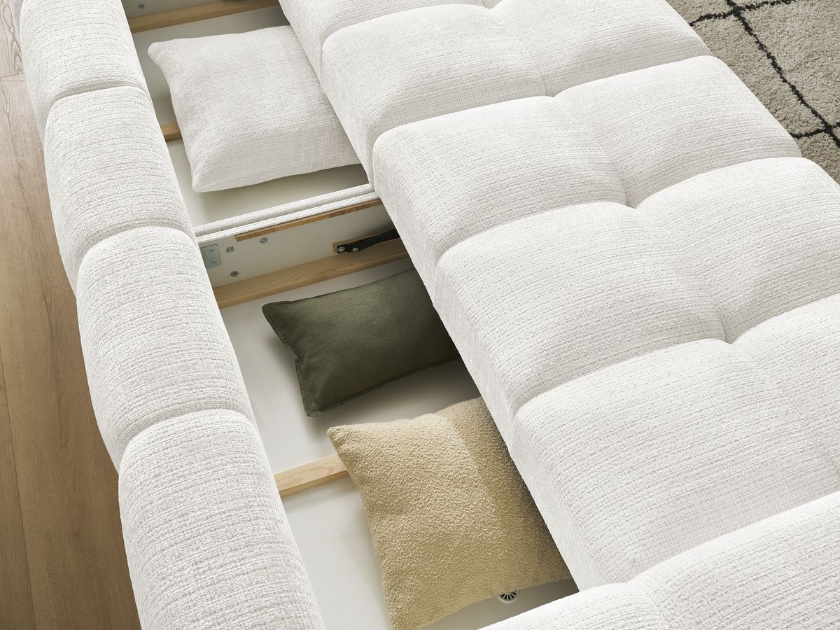 Canapé droit convertible coffre ANAKIN tissu texturé avec pouf