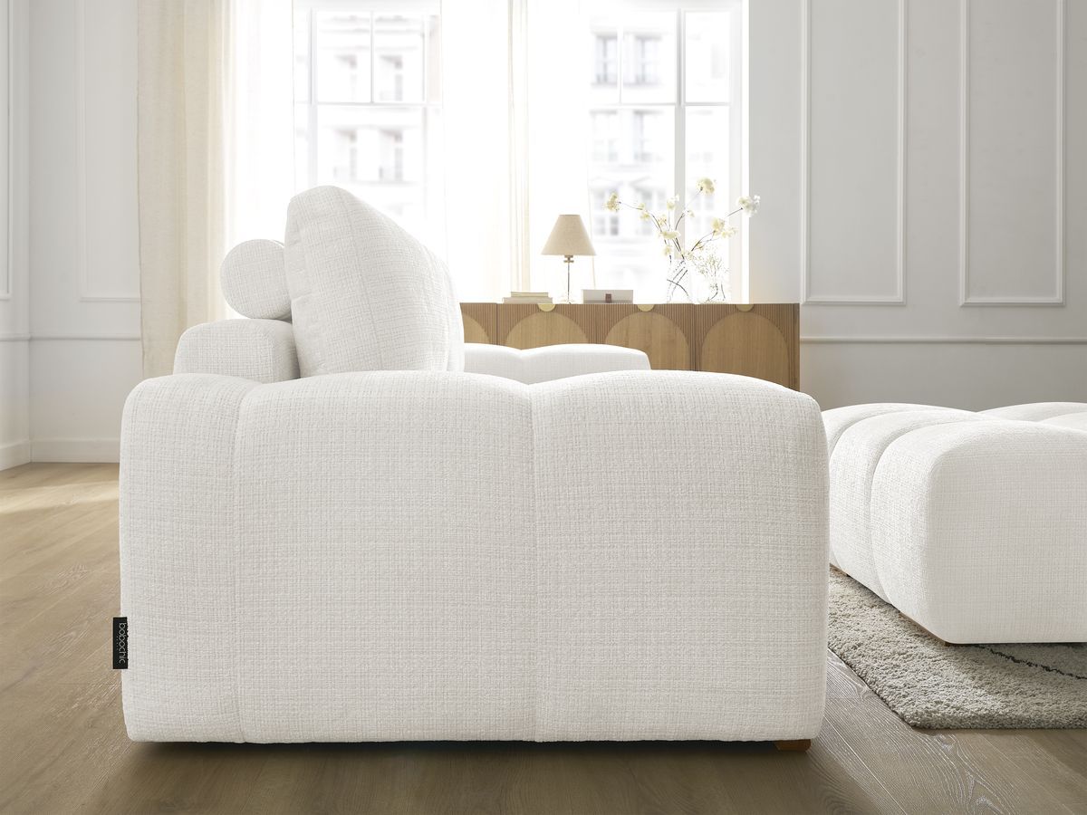 Canapé droit convertible coffre ANAKIN tissu texturé avec pouf