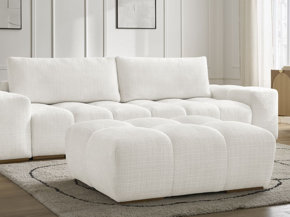 Canapé droit convertible coffre ANAKIN tissu texturé avec pouf