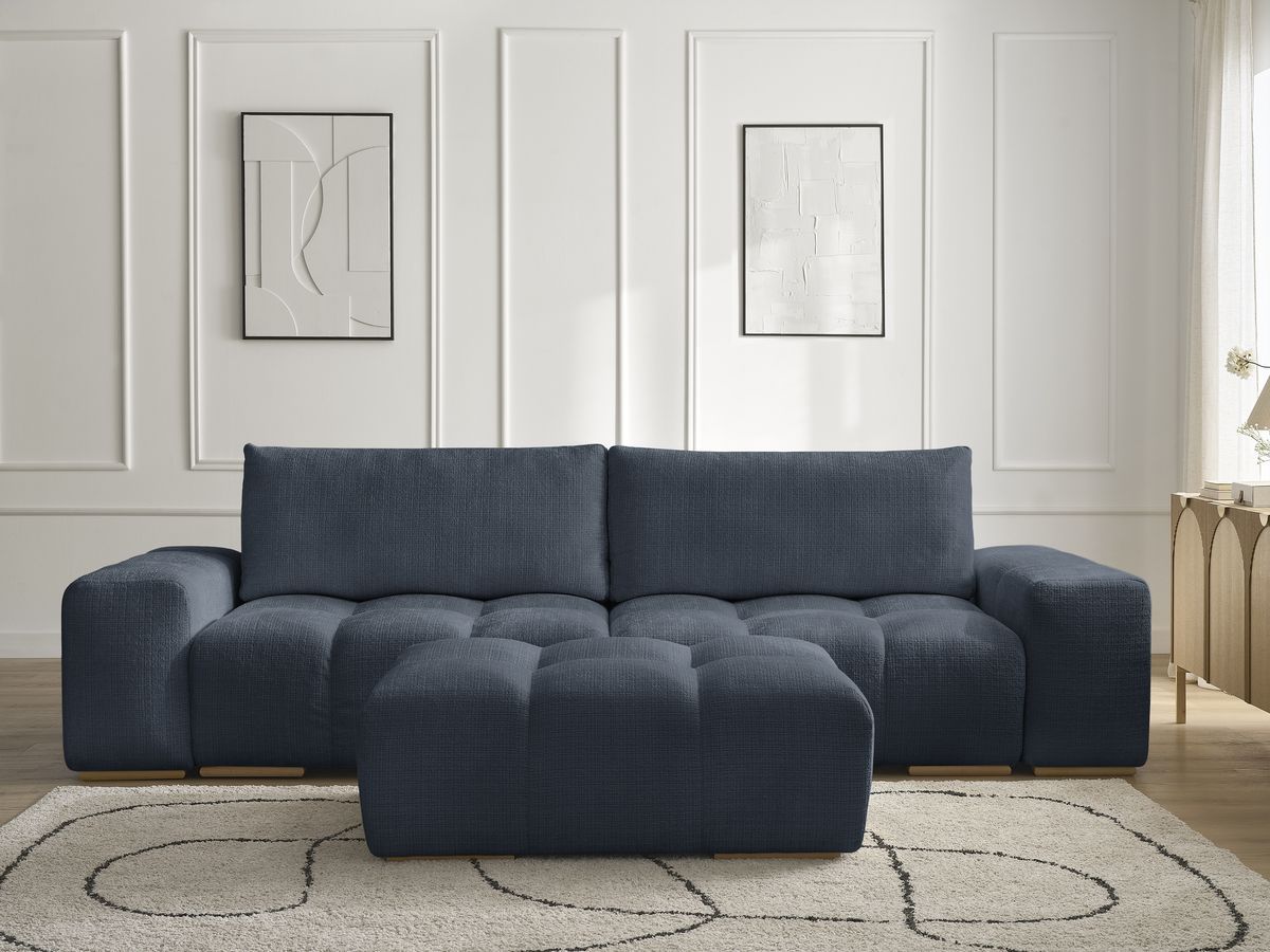 Canapé droit convertible coffre ANAKIN texturé avec pouf bleu foncé — vue 5