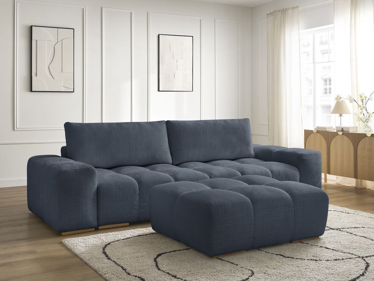 Canapé droit convertible coffre ANAKIN tissu texturé avec pouf