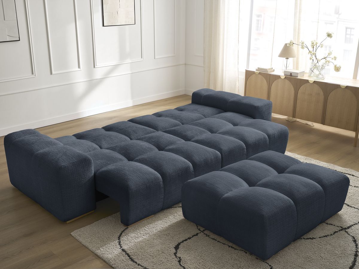 Canapé droit convertible coffre ANAKIN tissu texturé avec pouf