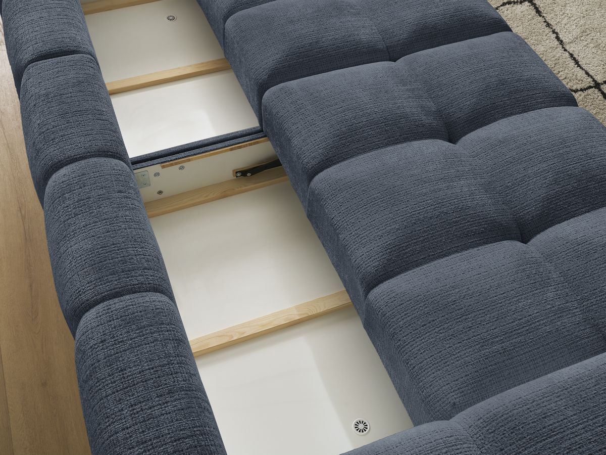 Canapé droit convertible coffre ANAKIN tissu texturé avec pouf