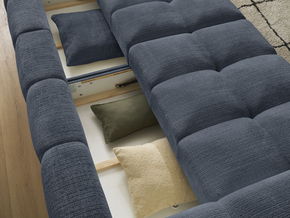 Canapé droit convertible coffre ANAKIN tissu texturé avec pouf