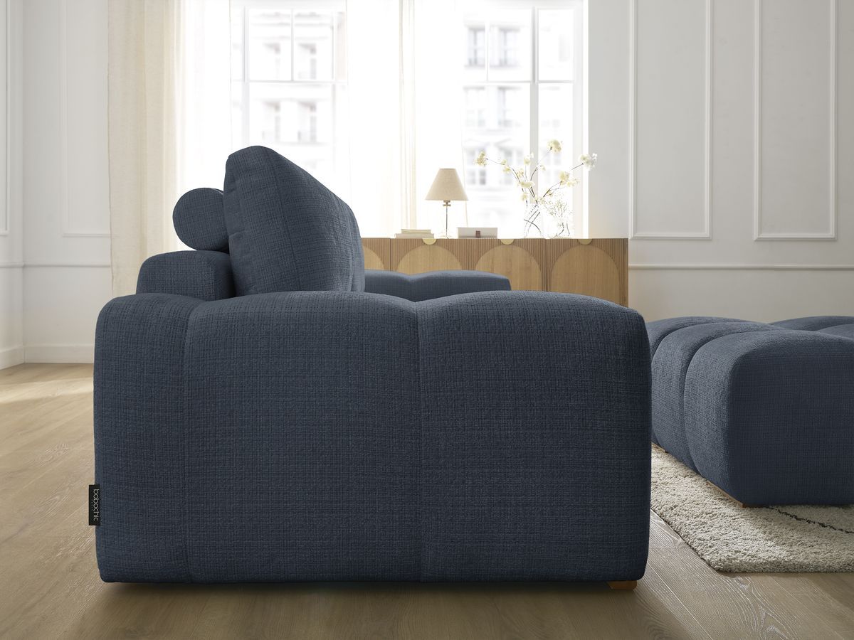 Canapé droit convertible coffre ANAKIN tissu texturé avec pouf