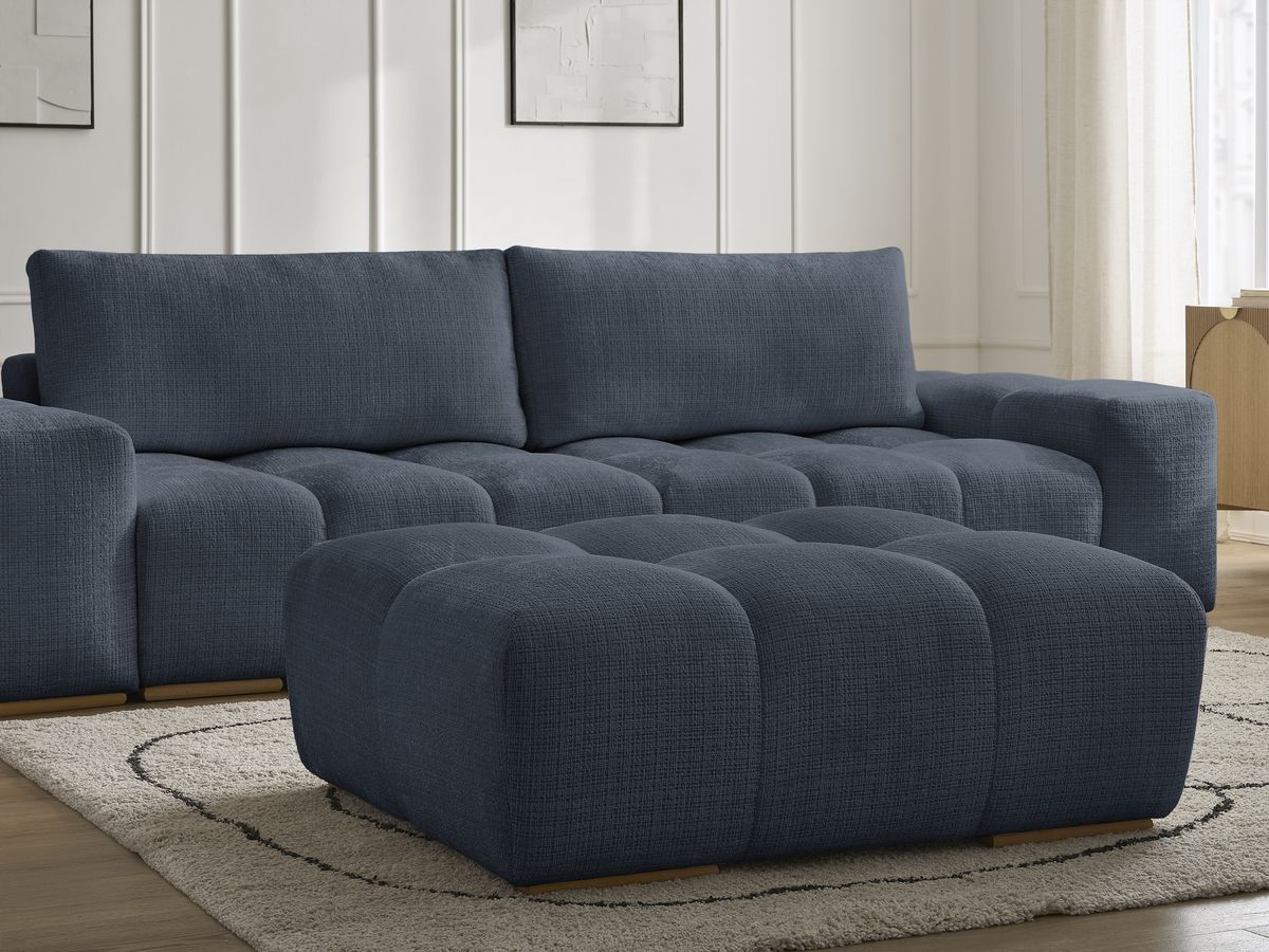 Canapé droit convertible coffre ANAKIN tissu texturé avec pouf