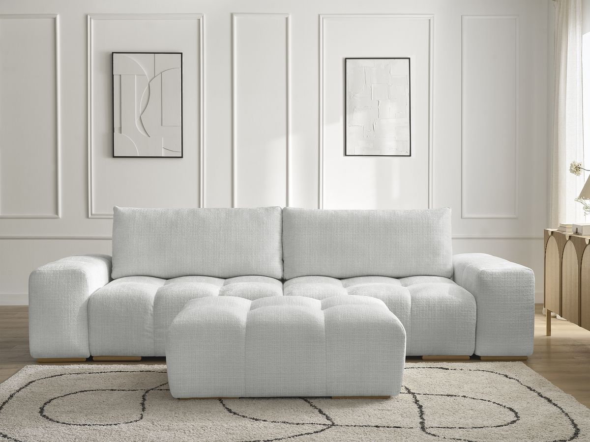 Canapé droit convertible coffre ANAKIN texturé avec pouf gris clair — vue 5