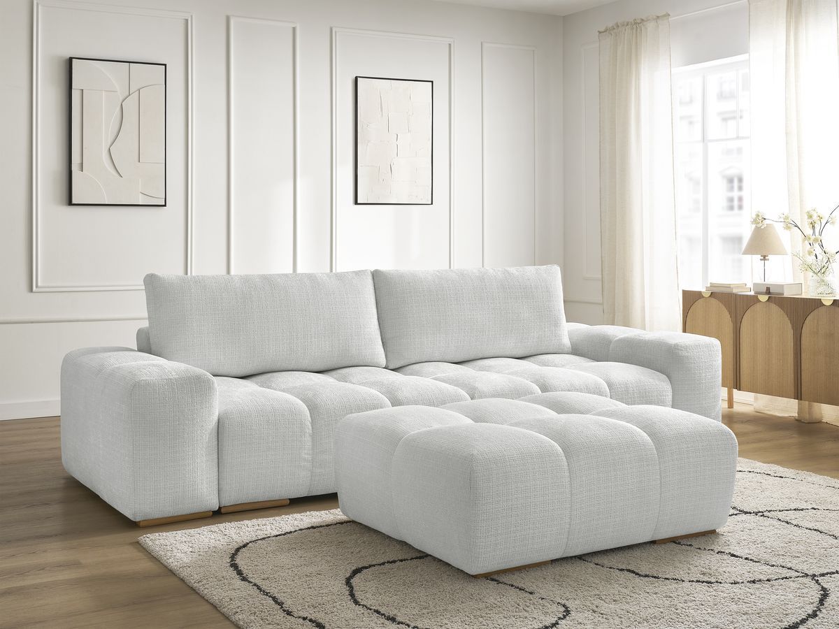 Canapé droit convertible coffre ANAKIN tissu texturé avec pouf