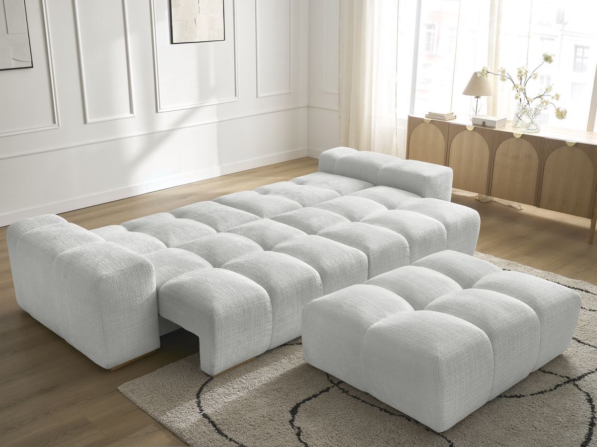 Canapé droit convertible coffre ANAKIN tissu texturé avec pouf