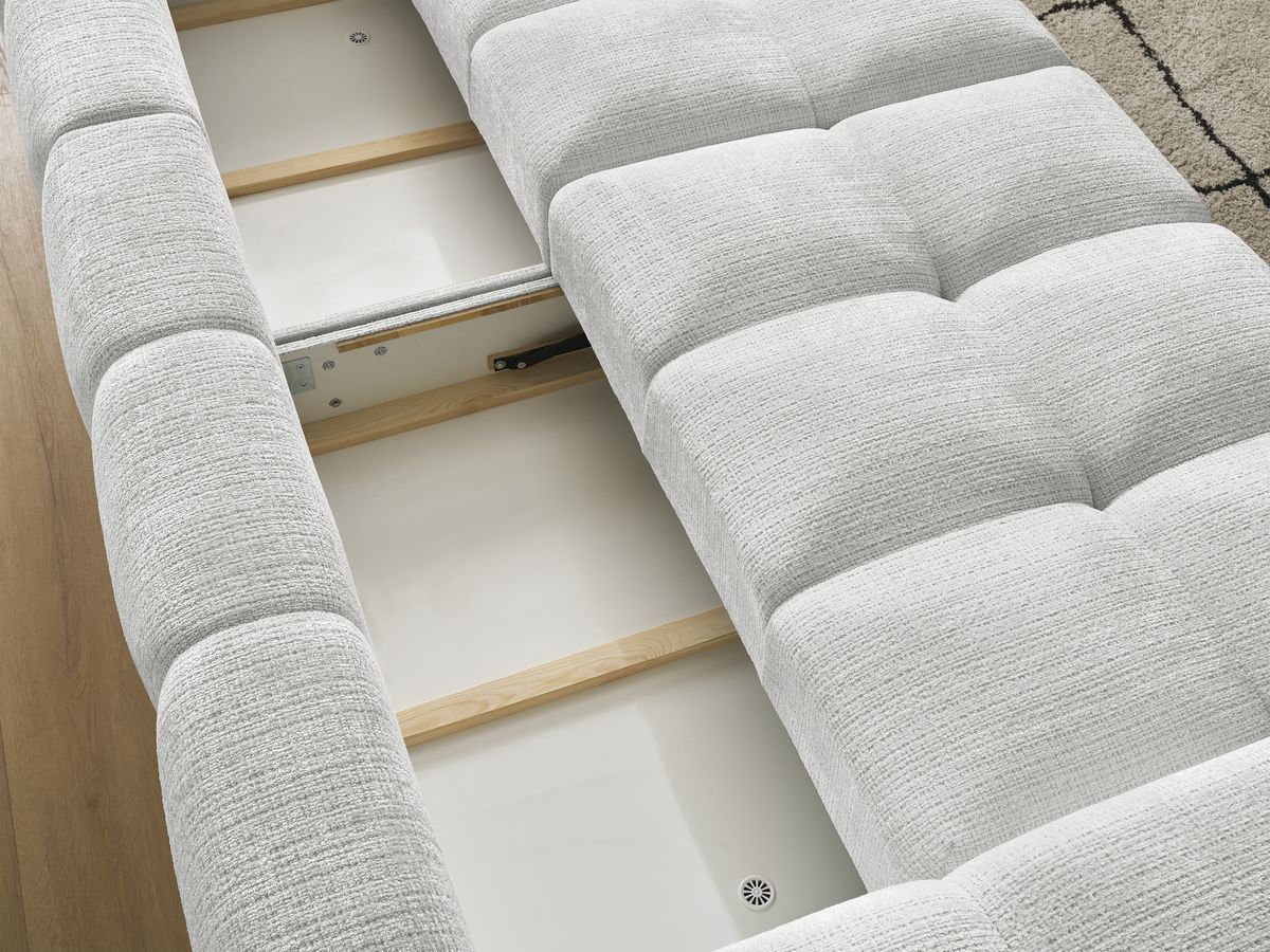 Canapé droit convertible coffre ANAKIN tissu texturé avec pouf