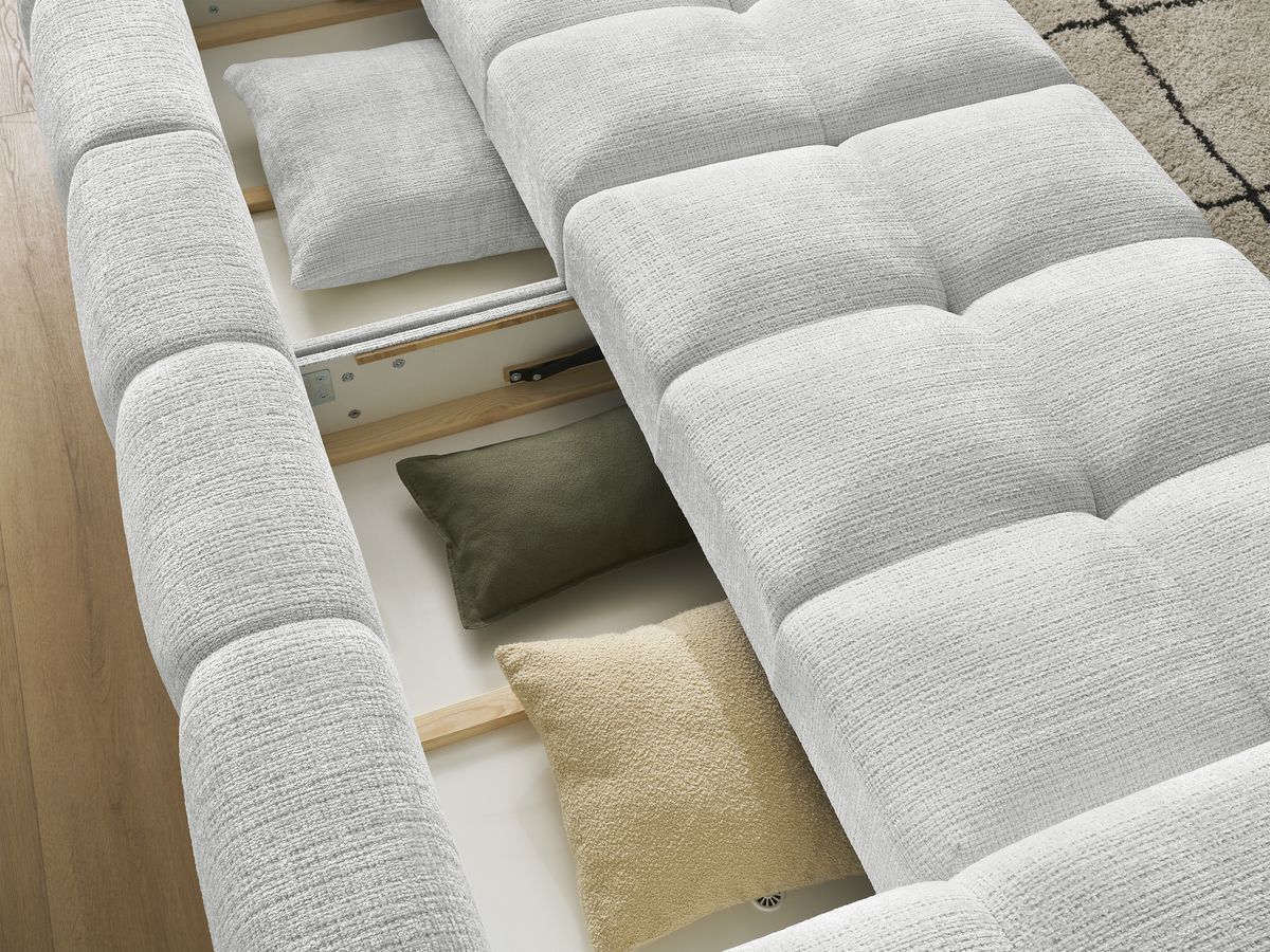 Canapé droit convertible coffre ANAKIN tissu texturé avec pouf