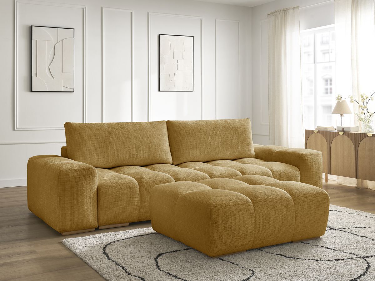 Canapé droit convertible coffre ANAKIN tissu texturé avec pouf
