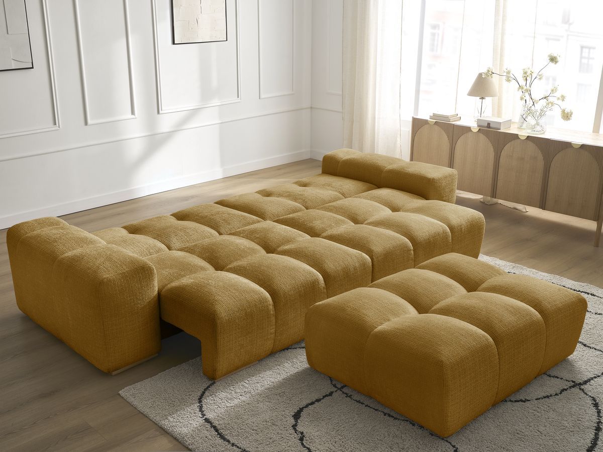 Canapé droit convertible coffre ANAKIN tissu texturé avec pouf