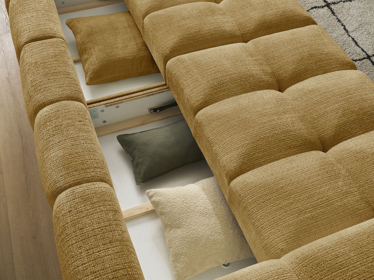 Canapé droit convertible coffre ANAKIN tissu texturé avec pouf