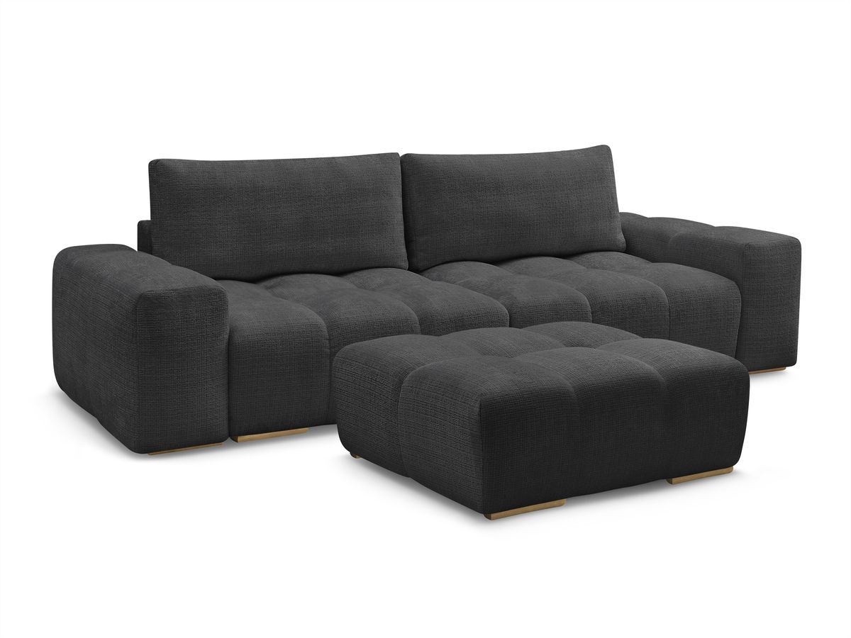 canapé droit convertible coffre anakin tissu texturé avec pouf de couleur noir