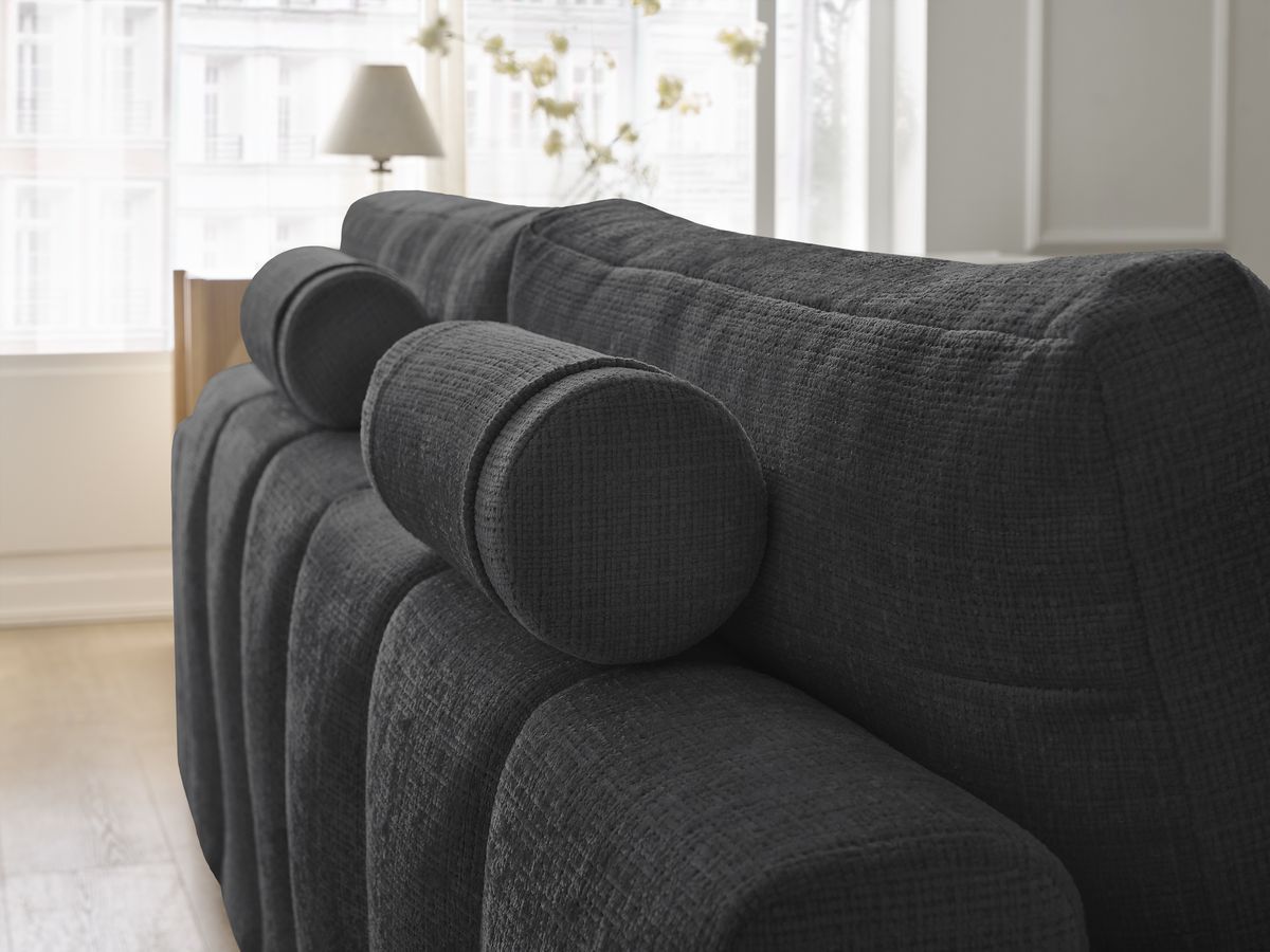 Canapé droit convertible coffre ANAKIN tissu texturé avec pouf