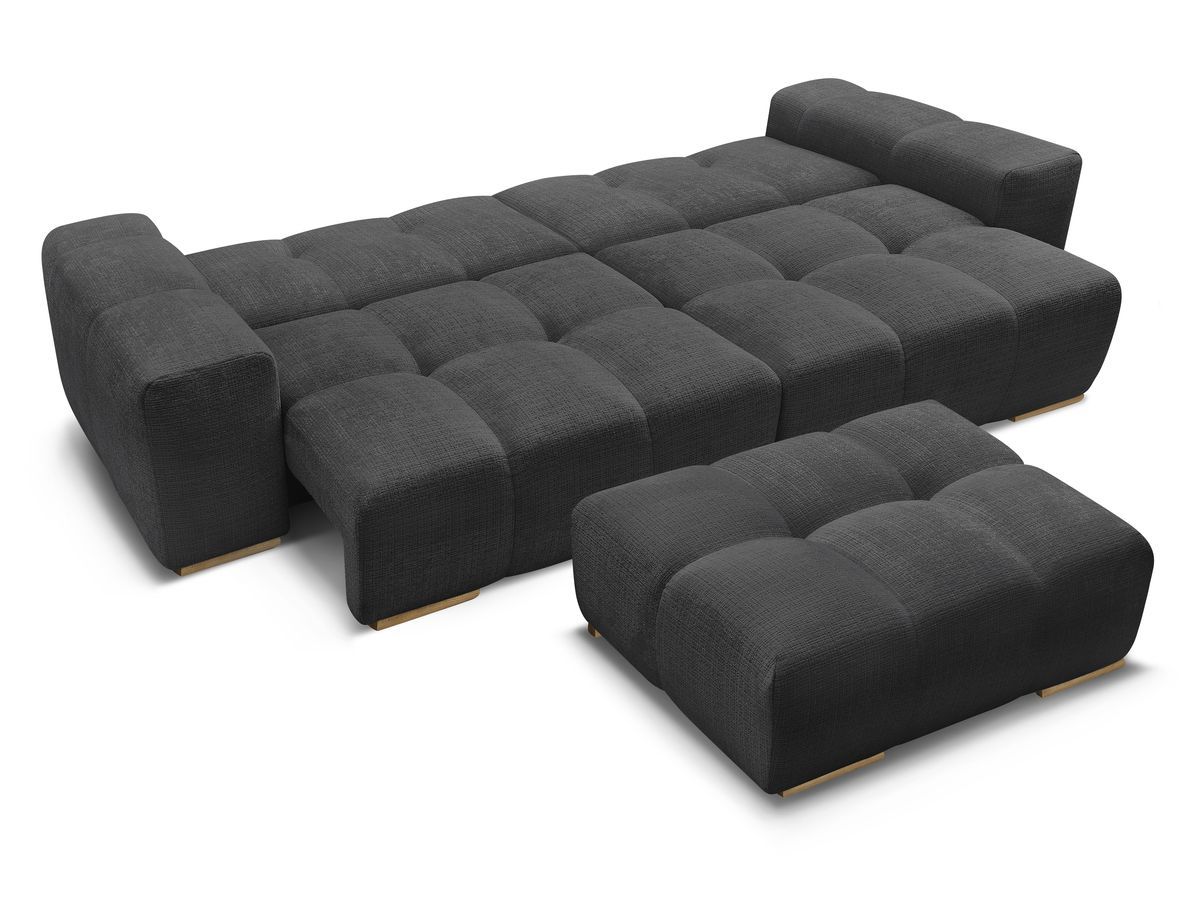 Canapé droit convertible coffre ANAKIN tissu texturé avec pouf