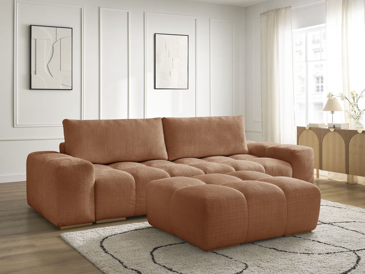 Canapé droit convertible coffre ANAKIN tissu texturé avec pouf