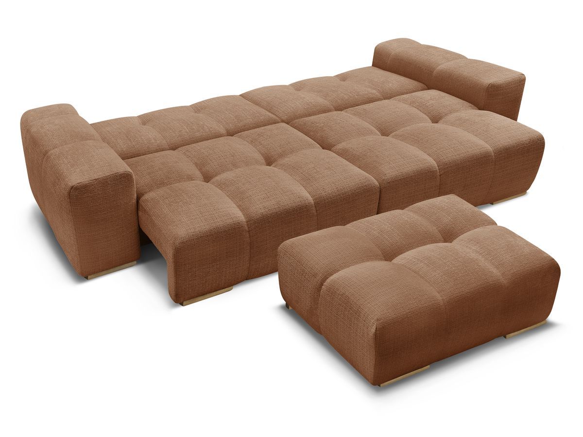 Canapé droit convertible coffre ANAKIN tissu texturé avec pouf