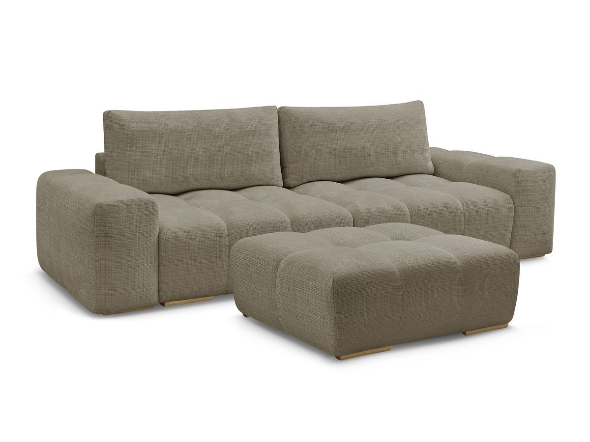canapé droit convertible coffre anakin tissu texturé avec pouf de couleur taupe