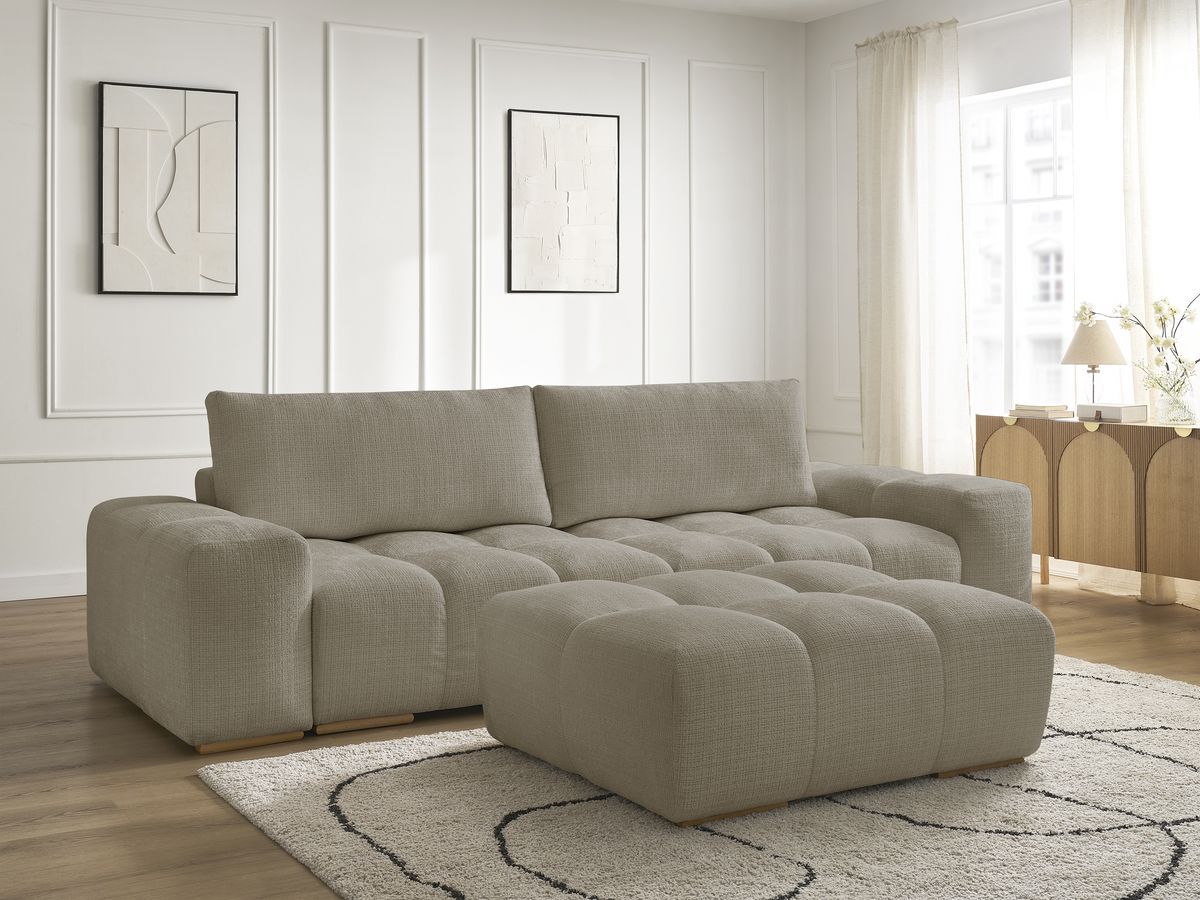 Canapé droit convertible coffre ANAKIN tissu texturé avec pouf