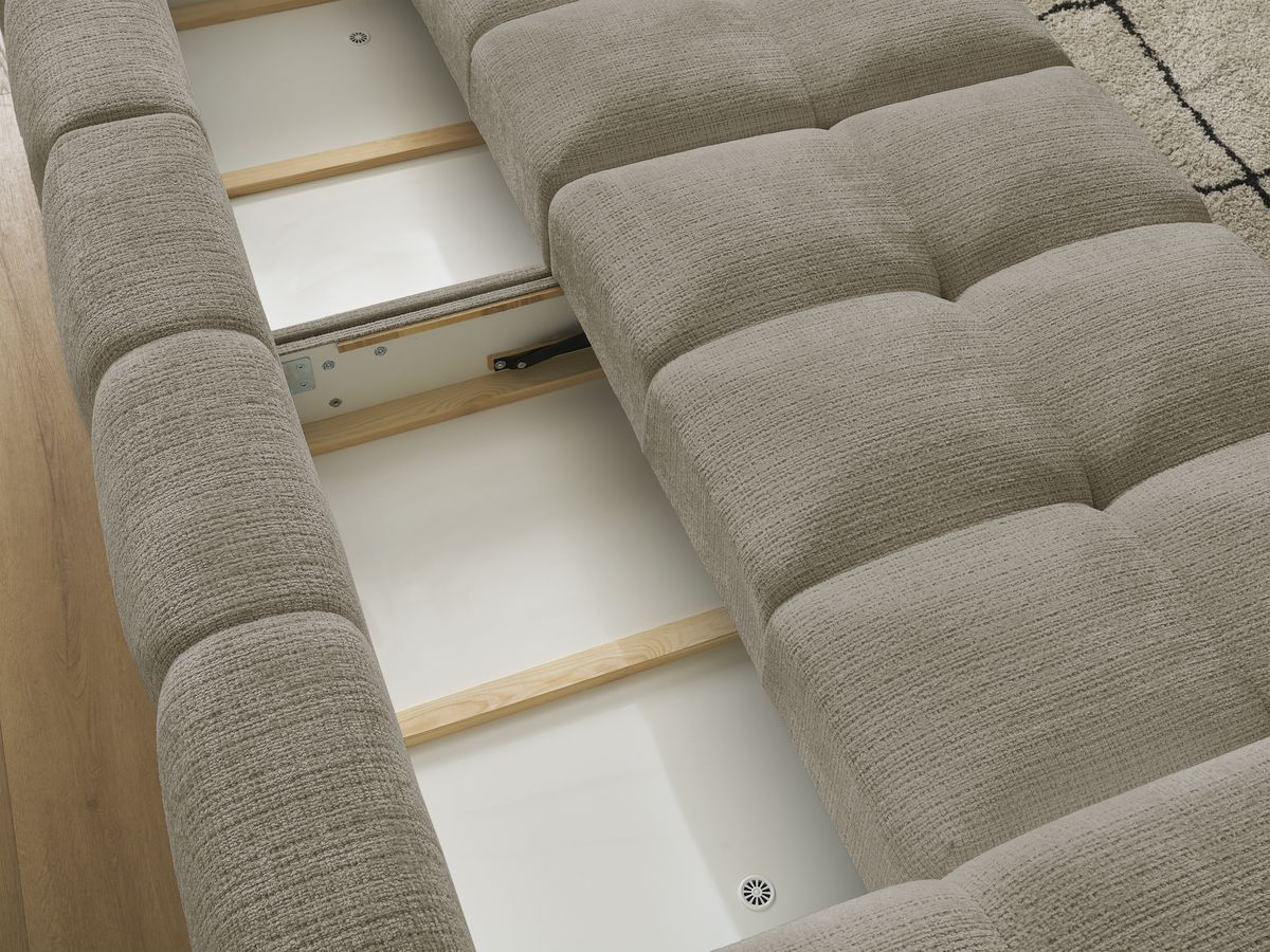 Canapé droit convertible coffre ANAKIN tissu texturé avec pouf