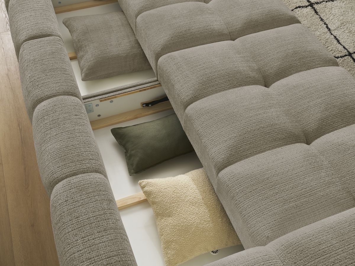 Canapé droit convertible coffre ANAKIN tissu texturé avec pouf