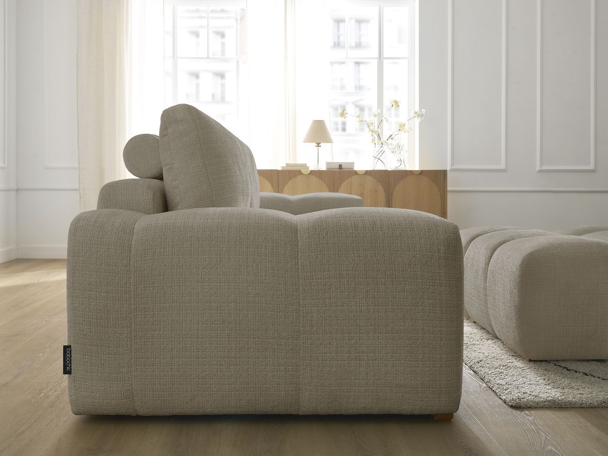 Canapé droit convertible coffre ANAKIN tissu texturé avec pouf