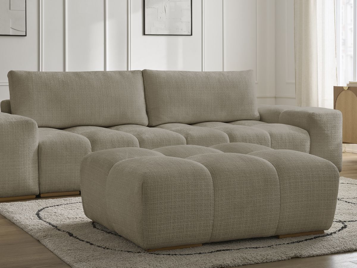 Canapé droit convertible coffre ANAKIN tissu texturé avec pouf