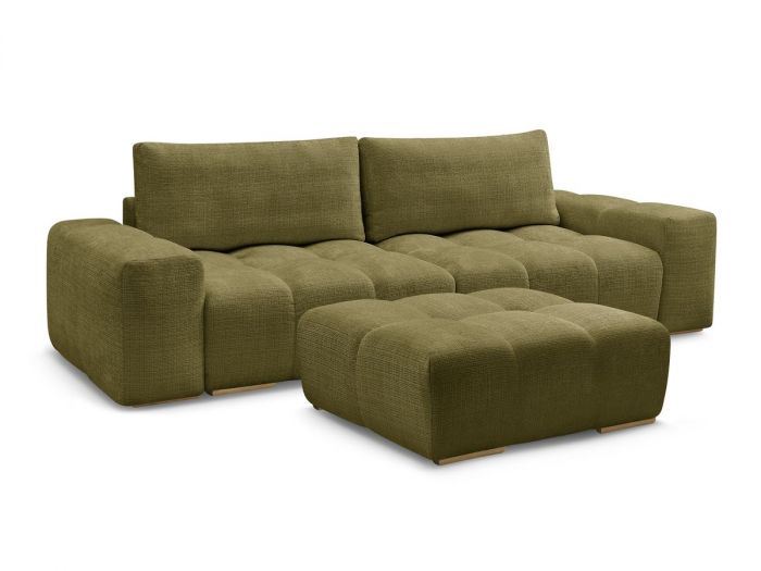 Canapé droit convertible coffre ANAKIN tissu texturé avec pouf