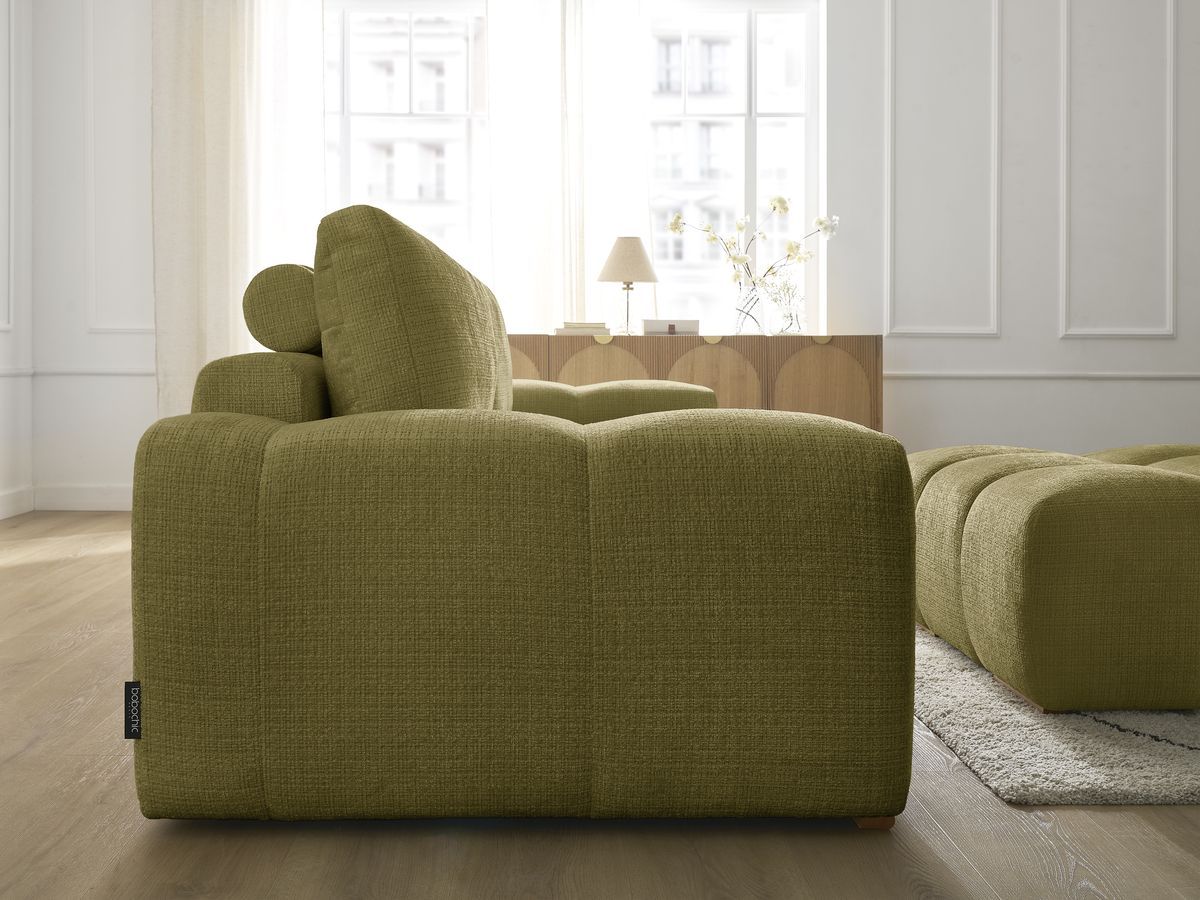 Canapé droit convertible coffre ANAKIN tissu texturé avec pouf