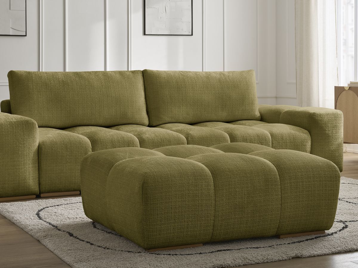 Canapé droit convertible coffre ANAKIN tissu texturé avec pouf