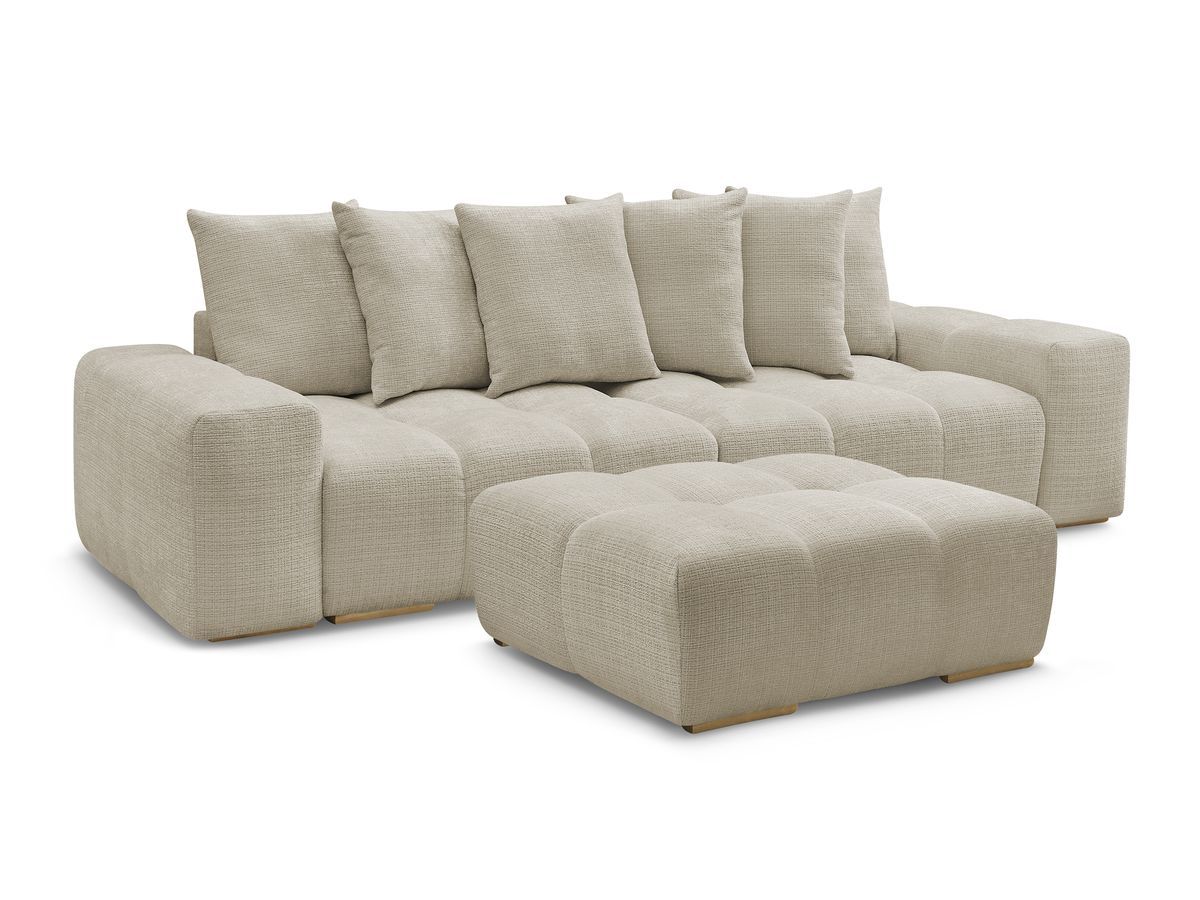 Canapé droit convertible coffre ANAKIN tissu texturé avec pouf