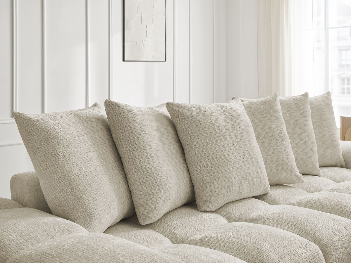Canapé droit convertible coffre ANAKIN tissu texturé avec pouf