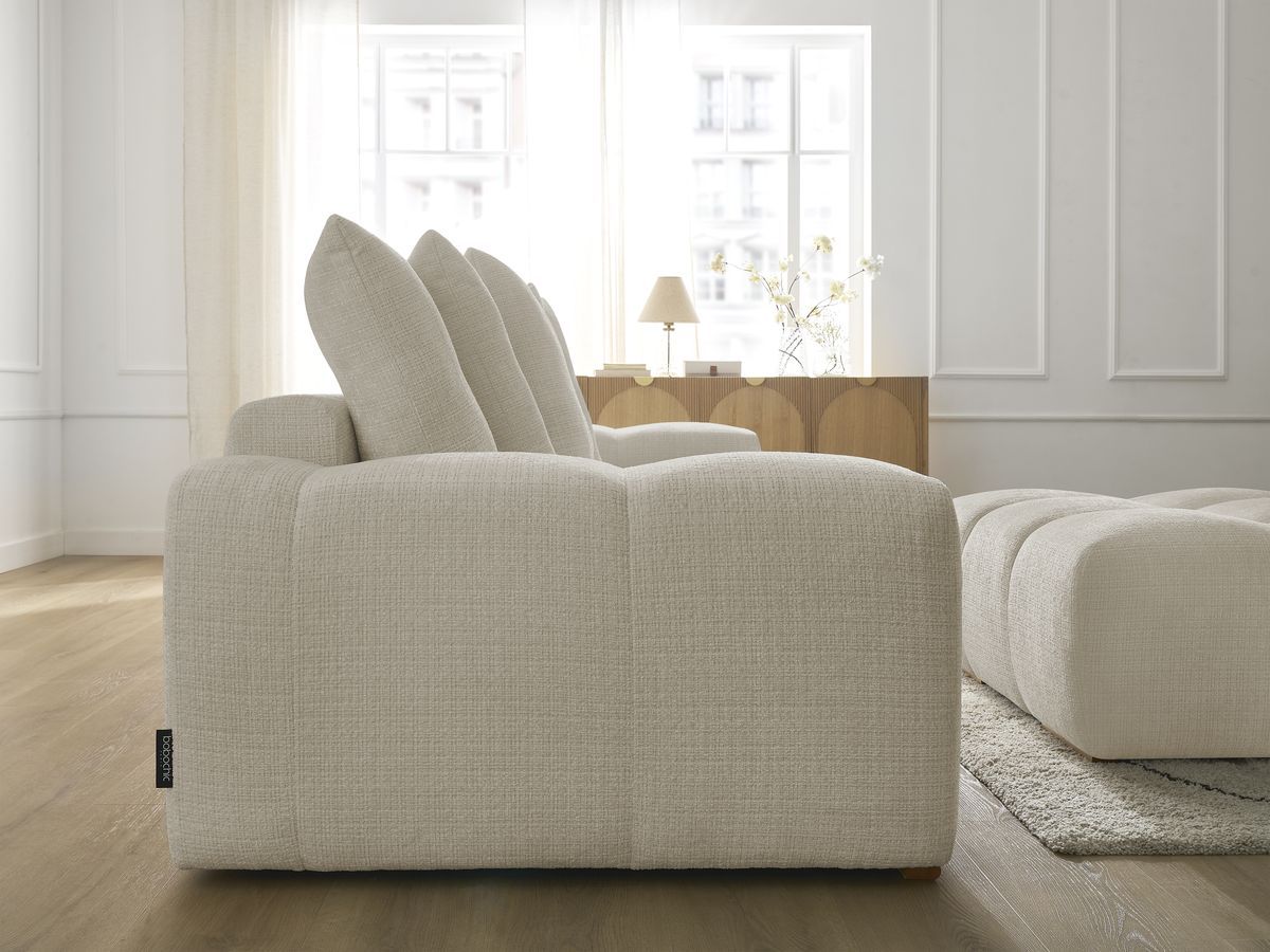Canapé droit convertible coffre ANAKIN tissu texturé avec pouf