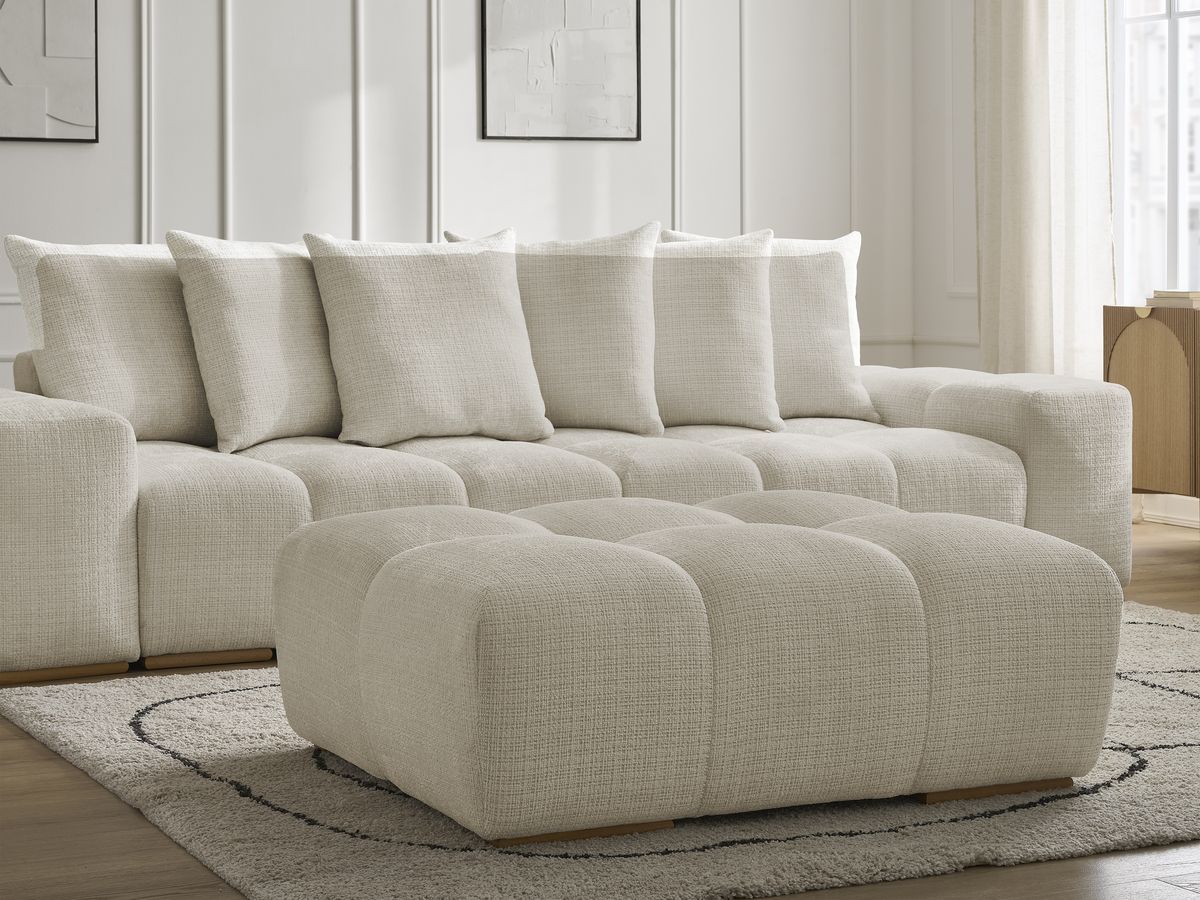 Canapé droit convertible coffre ANAKIN tissu texturé avec pouf