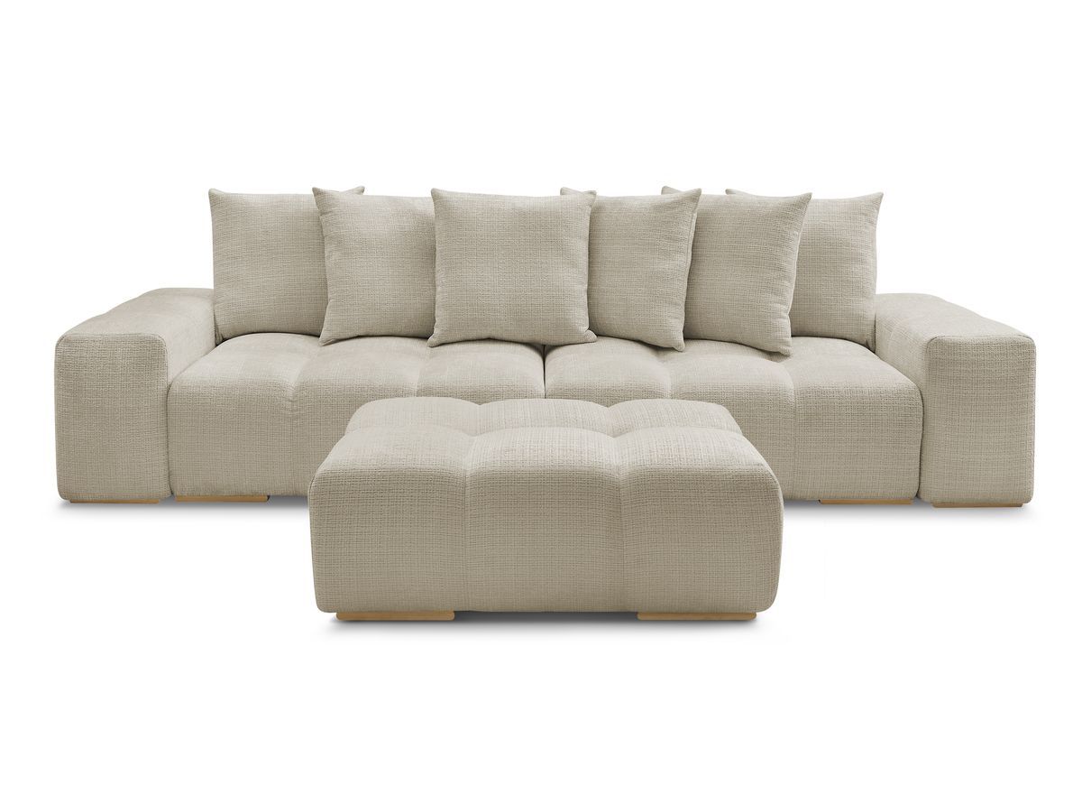 Canapé droit convertible coffre ANAKIN tissu texturé avec pouf