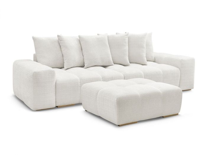 Canapé droit convertible coffre ANAKIN tissu texturé avec pouf