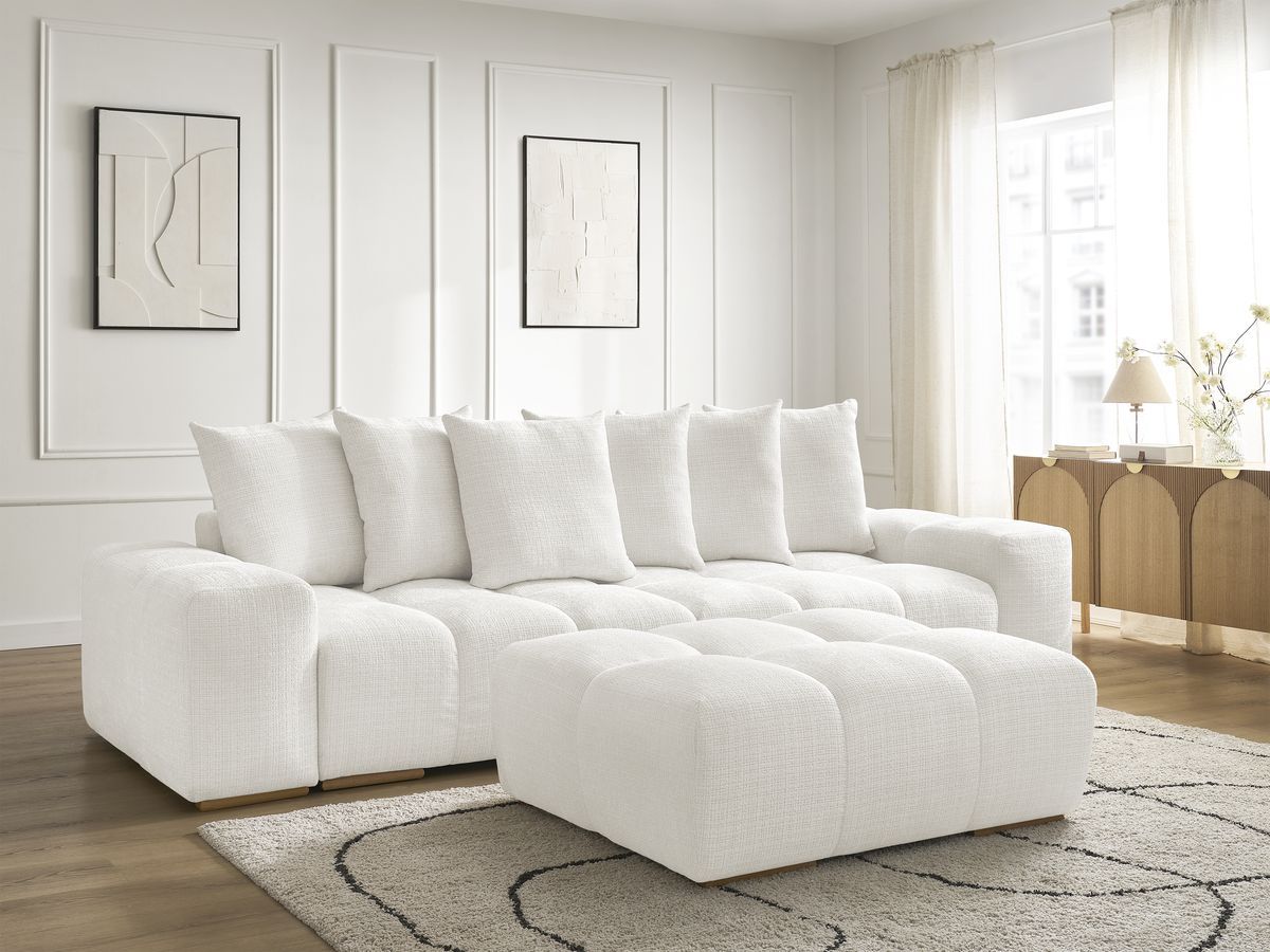 Canapé droit convertible coffre ANAKIN tissu texturé avec pouf