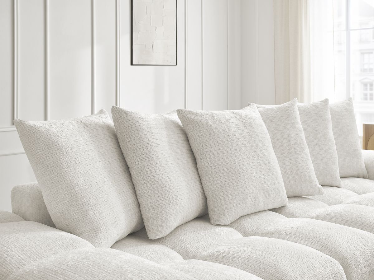Canapé droit convertible coffre ANAKIN tissu texturé avec pouf