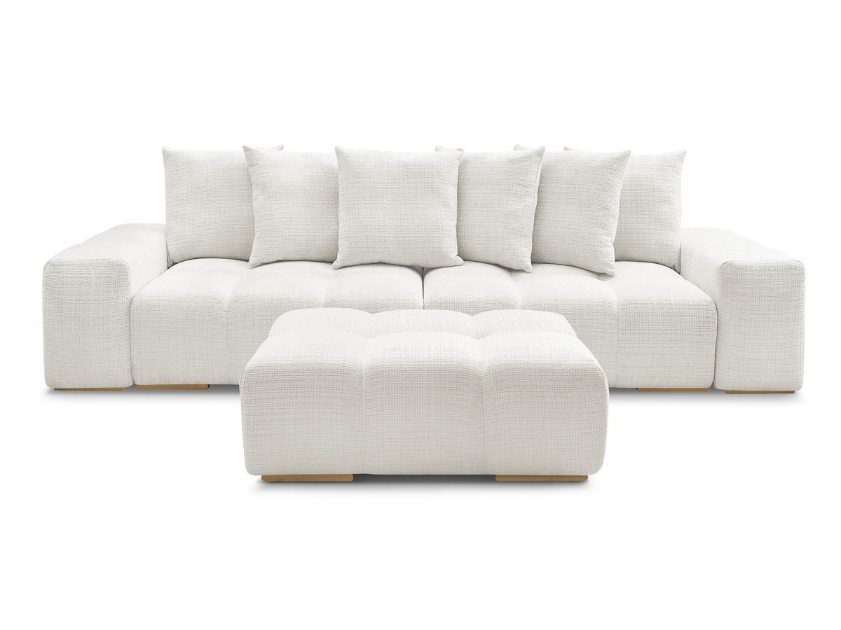 Canapé droit convertible coffre ANAKIN tissu texturé avec pouf
